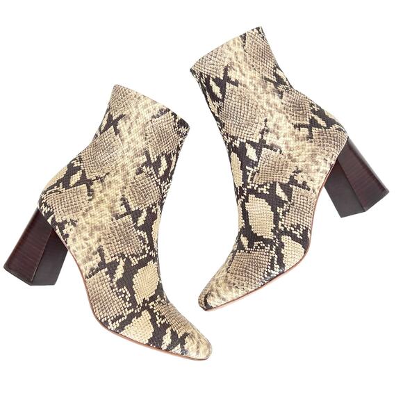 Loeffler Randall Tan Snakeskin Flare Block Heel Booties Sz 8.5 - Picture 10 of 10
